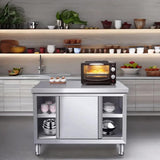 EHONXI Stainless Steel Commercial Worktable w/Sliding Doors for Prep & Work, 39" x 20" Commercial Kitchen Prep Table, Heavy Duty Workbench w/Cabinet for Home, Restaurant, Hotel and Garage EHONXI