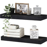 QEEIG Bathroom Floating Shelves for Wall - 15.7" Wall Mounted Shelf Over Toilet Farmhouse Home Decor Display Bookshelf Small 15.7 x 6.7 inch Set of 2, Black (008-40B) QEEIG