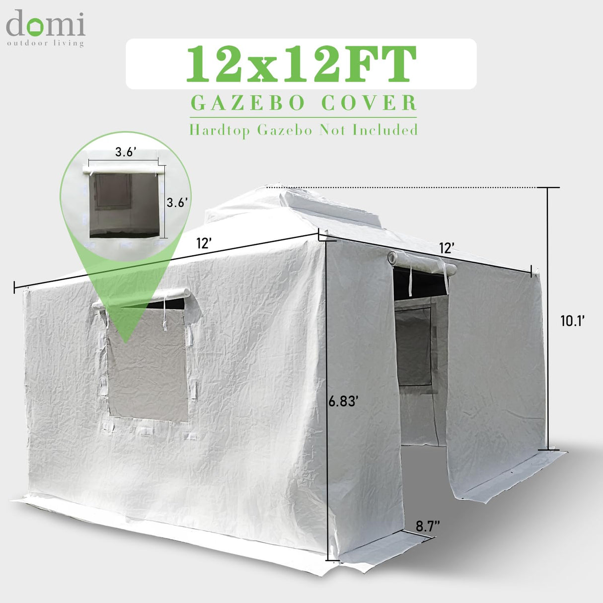 Domi 12' x 12' Universal Winter Gazebo Cover, All Season Waterproof Enclosed Cover with Sidewalls & Ventilated Mesh Windows, All-Weather Outdoor Cover for Hardtop Gazebos, White domi outdoor living