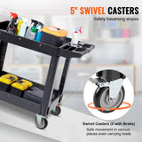 VEVOR Utility Service Cart, 2 Shelf 550LBS Heavy Duty Plastic Rolling Utility Cart with 360° Swivel Wheels, Medium Lipped Shelf, Ergonomic Storage VEVOR