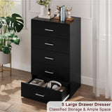 TTVIEW Tall Black Dresser, 5 Drawer Dressers with Large Capacity, Tall Dresser with Metal Handles, Chest of Drawers Cabinet Wood Dressers for Hallway Living Room TTVIEW
