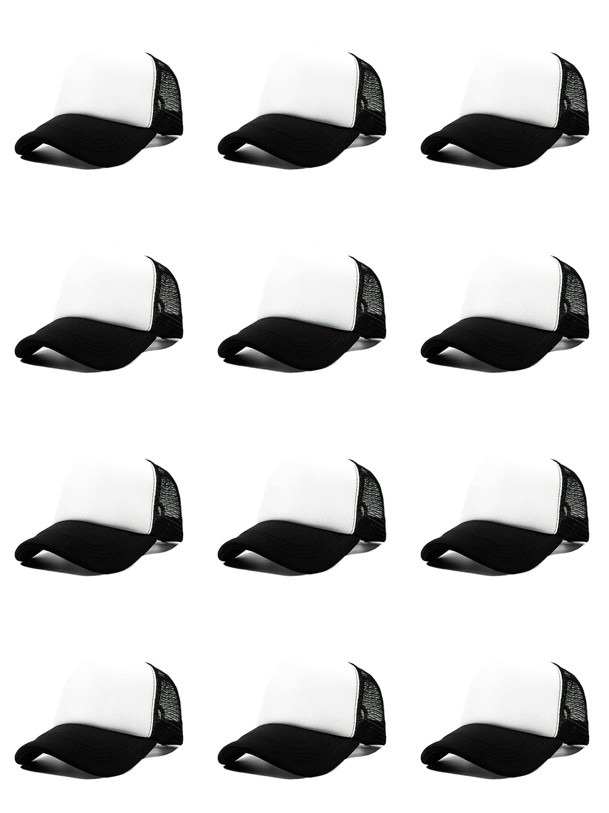 12 Pack Sublimation Hats for Men Blank Trucker Hats Bulk Snapback Mesh Women Baseball Caps DIY Custom 18 Colors (Black and White) OAKFARM