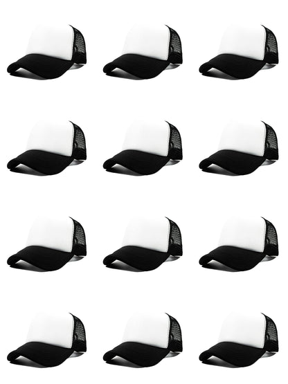 12 Pack Sublimation Hats for Men Blank Trucker Hats Bulk Snapback Mesh Women Baseball Caps DIY Custom 18 Colors (Black and White)