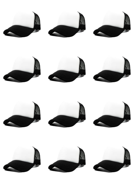 12 Pack Sublimation Hats for Men Blank Trucker Hats Bulk Snapback Mesh Women Baseball Caps DIY Custom 18 Colors (Black and White) OAKFARM