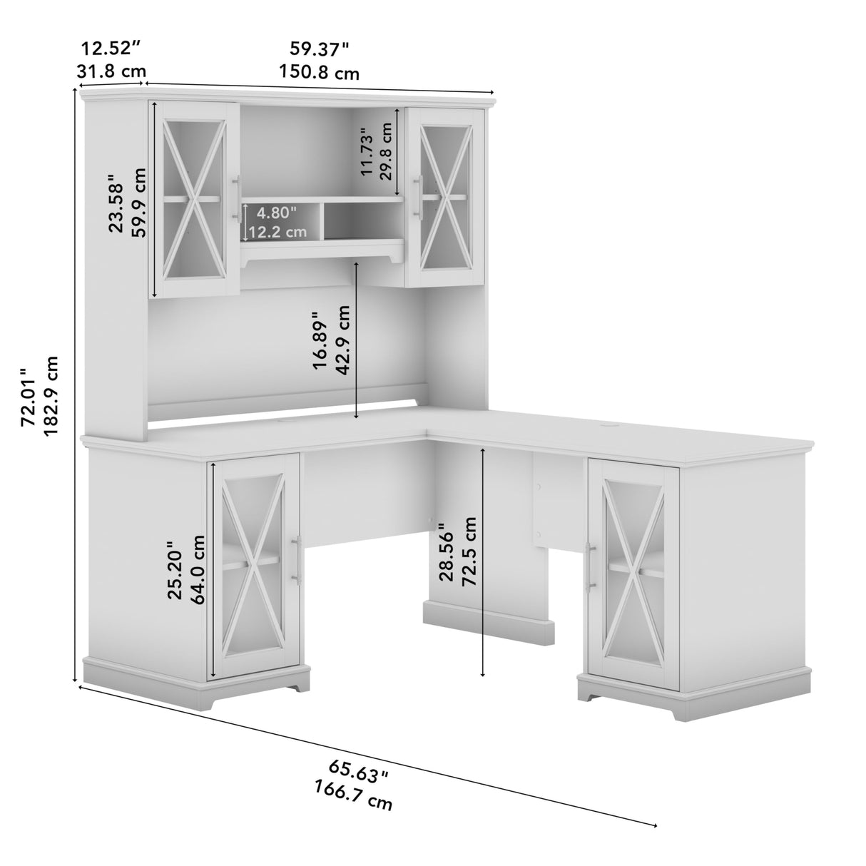Bush Furniture Lennox 60W Farmhouse L Shaped Desk with Hutch and Storage Cabinets in Linen White Oak, Corner Computer Table for Home Office Bush Business Furniture