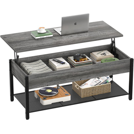 Homieasy Lift Top Coffee Table with Storage Shelf and Hidden Compartment, Modern Lift Top Table for Living Room, Wood Lift Tabletop, Metal Frame - Black Oak Homieasy