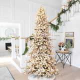 Glitzhome 11ft Pre-Lit Flocked Slim Fir Artificial Christmas Tree, Large Xmas Tree with 950 Warm White Lights for Holiday Decorations Glitzhome