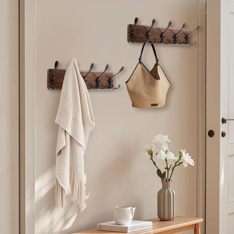 Homagic Coat Rack Wall Mount 16.8'' Rustic Hat Rack with 5 Triple Hooks Coat Hooks Wall Mount Farmhouse Wall Hooks for Hanging Coat, Bags, Towels Homagic