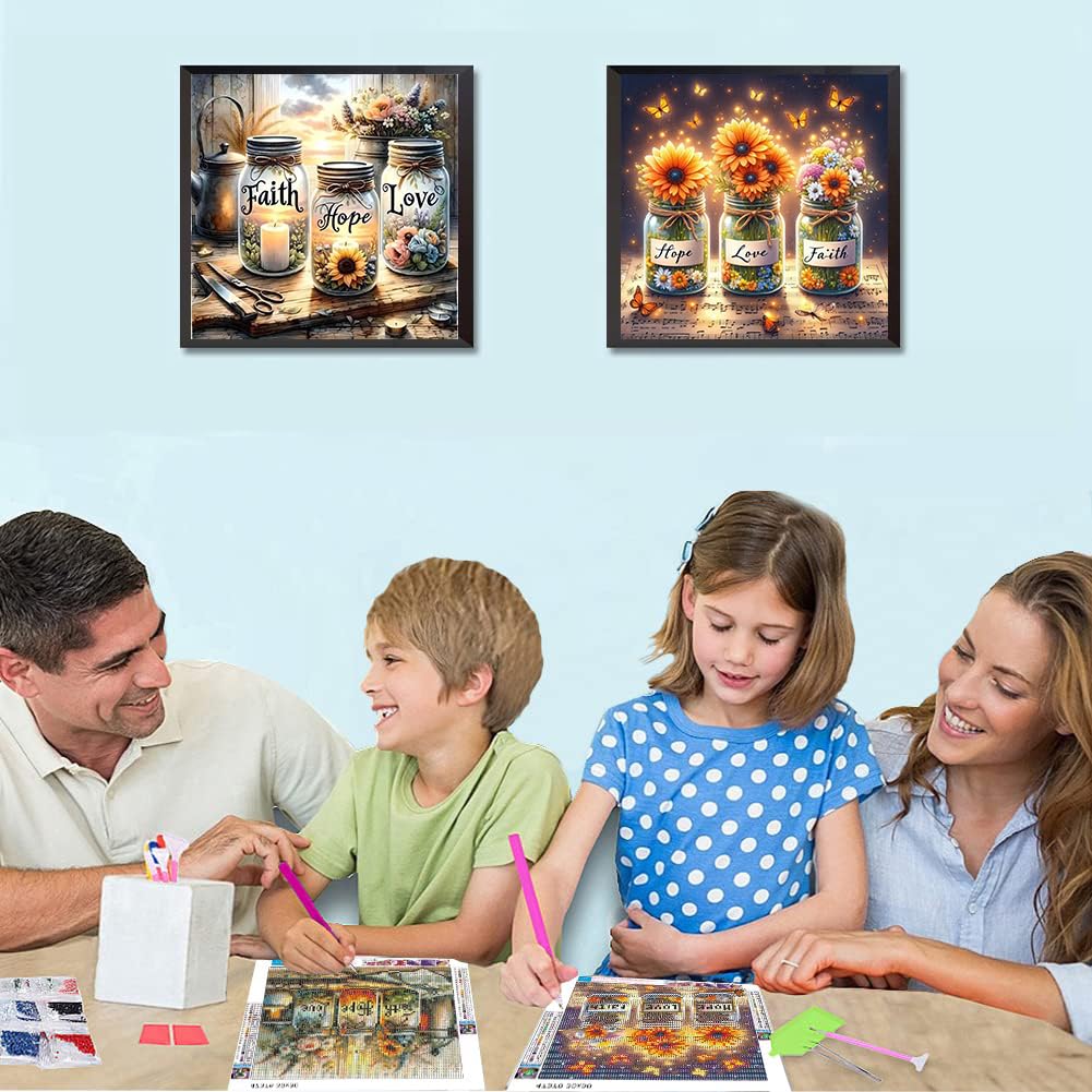 NEGEKFKX 3 Pack Faith,Hope,Love Diamond Art Kits for Adults Beginners,Diamond Painting Kits for Adults,5D Full Drill DIY Diamond Dot Gem Art Kit Wall Home Decor Arts Craft 12x16-12x12 inch NEGEKFKX