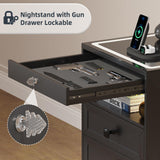 Lvifur RGB Nightstand with Gun Drawer, Glass Top Bedside Table with Wireless Charging Station, LED Night Stand with Human Sensor Design, Modern End Table for Bedroom Living Room (Black) Lvifur
