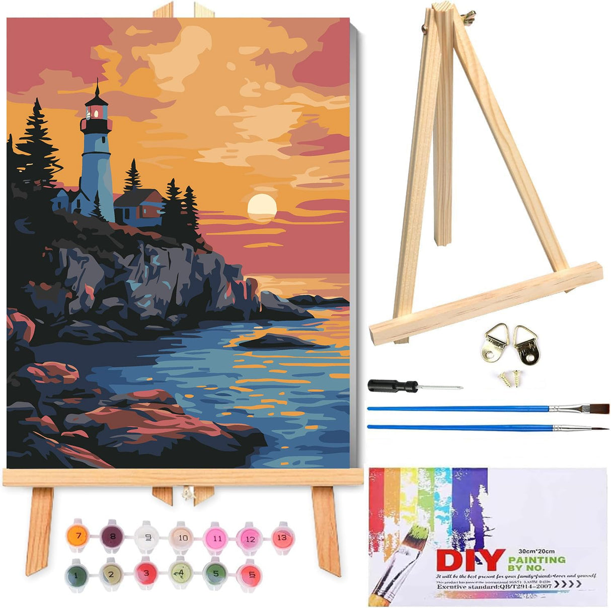 RYMILIE Paint by Numbers Kit for Adults Beginner & Kids Ages 8-12 with Wooden Frame Easy Acrylic on Canvas 9.45x11.8 inch with Paints and Brushes, Paint by Numbers Sunset for Gift Home Wall Decor RYMILIE