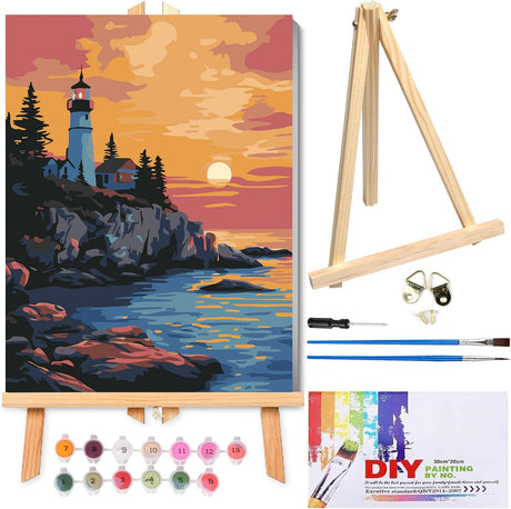 RYMILIE Paint by Numbers Kit for Adults Beginner & Kids Ages 8-12 with Wooden Frame Easy Acrylic on Canvas 9.45x11.8 inch with Paints and Brushes, Paint by Numbers Sunset for Gift Home Wall Decor RYMILIE