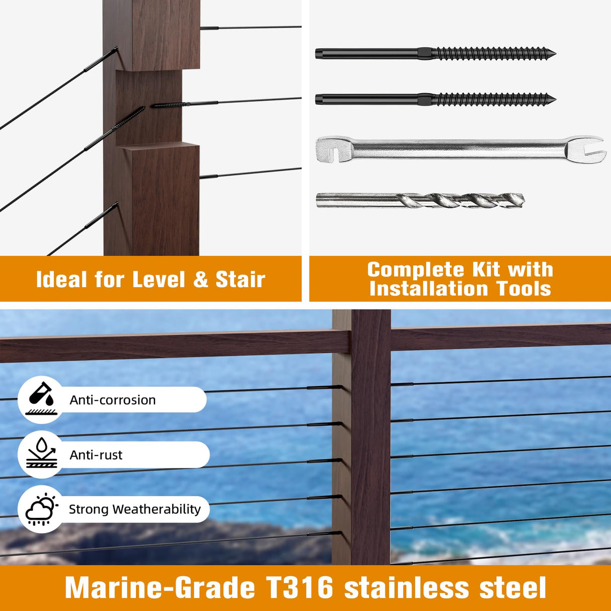 Swage Lag Screws for Cable Railing - 80 Pack Black T316 Stainless Steel Left and Right Handed Thread - 1/8" Cable Railing Hardware Kit for Deck Stair Wood Post Railing System CELYND