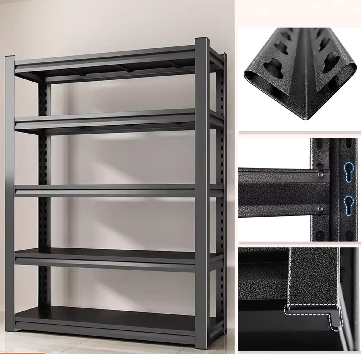 Fssevxi 40" W 5-Tier Garage Shelving Heavy Duty 72" H x 40" W x 18" D Storage Shelves 2000LBS Metal Shelving Unit Adjustable Storage Utility Rack for Warehouse Pantry Kitchen, Black Fssevxi