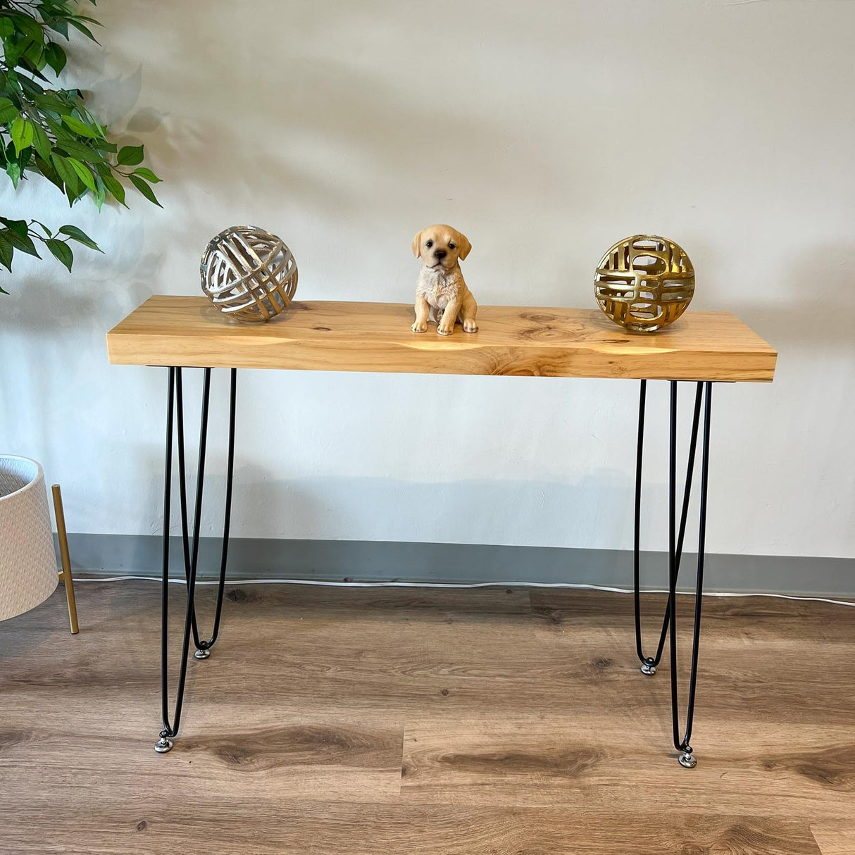 Kirpi Entryway Console Table Solid Wood, Narrow Sofa Table Midcentury Modern Live Edge, 40-inch Rustic Wood Hallway Table, Entry Table Farmhouse, Kirpi