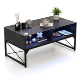 Tangkula LED Coffee Table, High Glossy Center Table with 4 Storage Cubes, Faux Marble & Tempered Glass Top, Adjustable Light Colors, Remote Control, Modern Cocktail Table for Living Room (Black) Tangkula