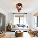 Farmhouse Flush Mount Ceiling Light Fixture, Rustic 3-Light Wood Strip Close to Ceiling Lights,Retro Vintage Red Oak and Black Kitchen Ceiling Lighting for Hallway Bedroom Entryway Living Dining Room Neechicx