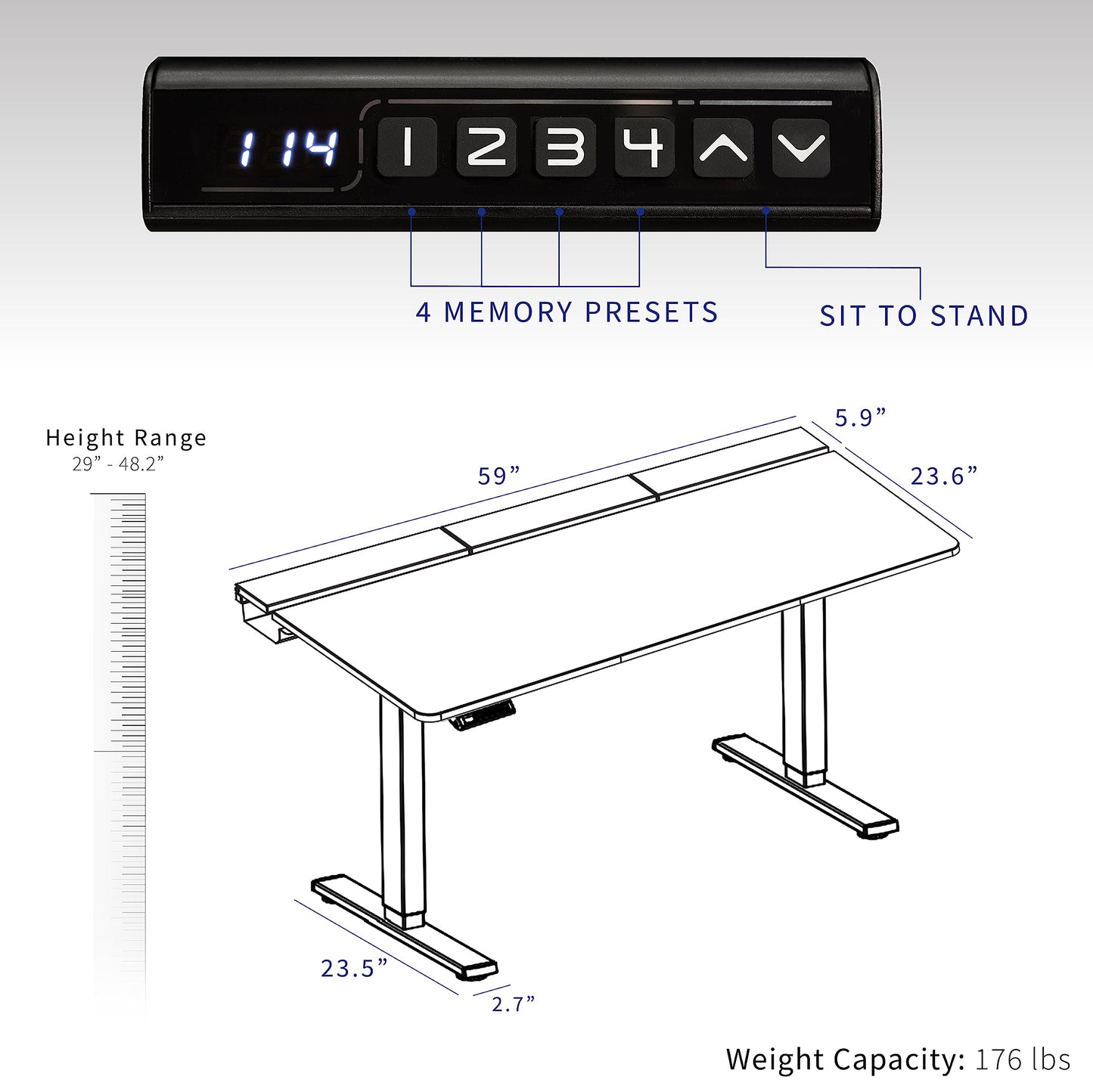 VIVO Electric Height Adjustable 60 x 30 inch Memory Stand Up Desk, Black Table Top with Built-in Concealed Cable Trays and Full-Size Pad, Gray Frame, - WoodArtSupply