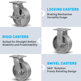 SY America 6" X 2" Cast Iron Caster Wheels,Set of 4 Heavy Duty Industrial Casters, Load Capacity 5200 lbs,Perfect Toolbox Caster Wheels-2 Brake & 2 Swivel THEGRTCWS