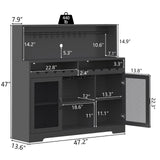 Loomie Wine Bar Cabinet with LED Light, Liquor Cabinet with Glass Holder, Coffee Bar Cabinet for Liquor, Storage Buffet Cabinet with Wine Racks, Wine Cabinet with Mesh Door (Black) Loomie