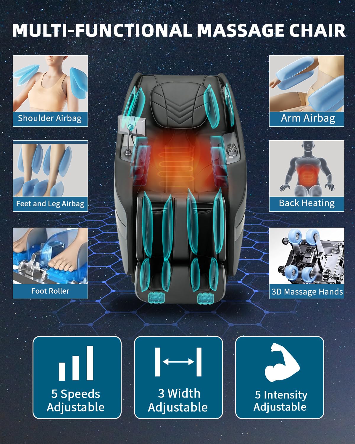 RelaxRelife 3D Full Body Massage Chair, Zero Gravity with Heat, 12 Auto-Modes, Shiatsu Foot & 55“ SL-Track, 28 Airbags, Footcare Massage, Black RelaxRelife