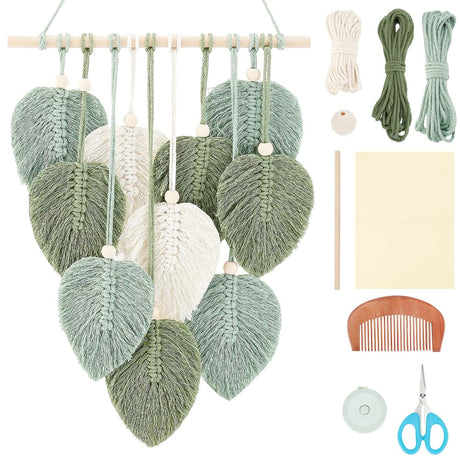 FREEBLOSS DIY Macrame Leaf Wall Hanging Beginners Macrame Kit Leaf Woven Tapestry Feather Wall Hanging DIY Macrame Kit for Adults Birthday Gift FREEBLOSS