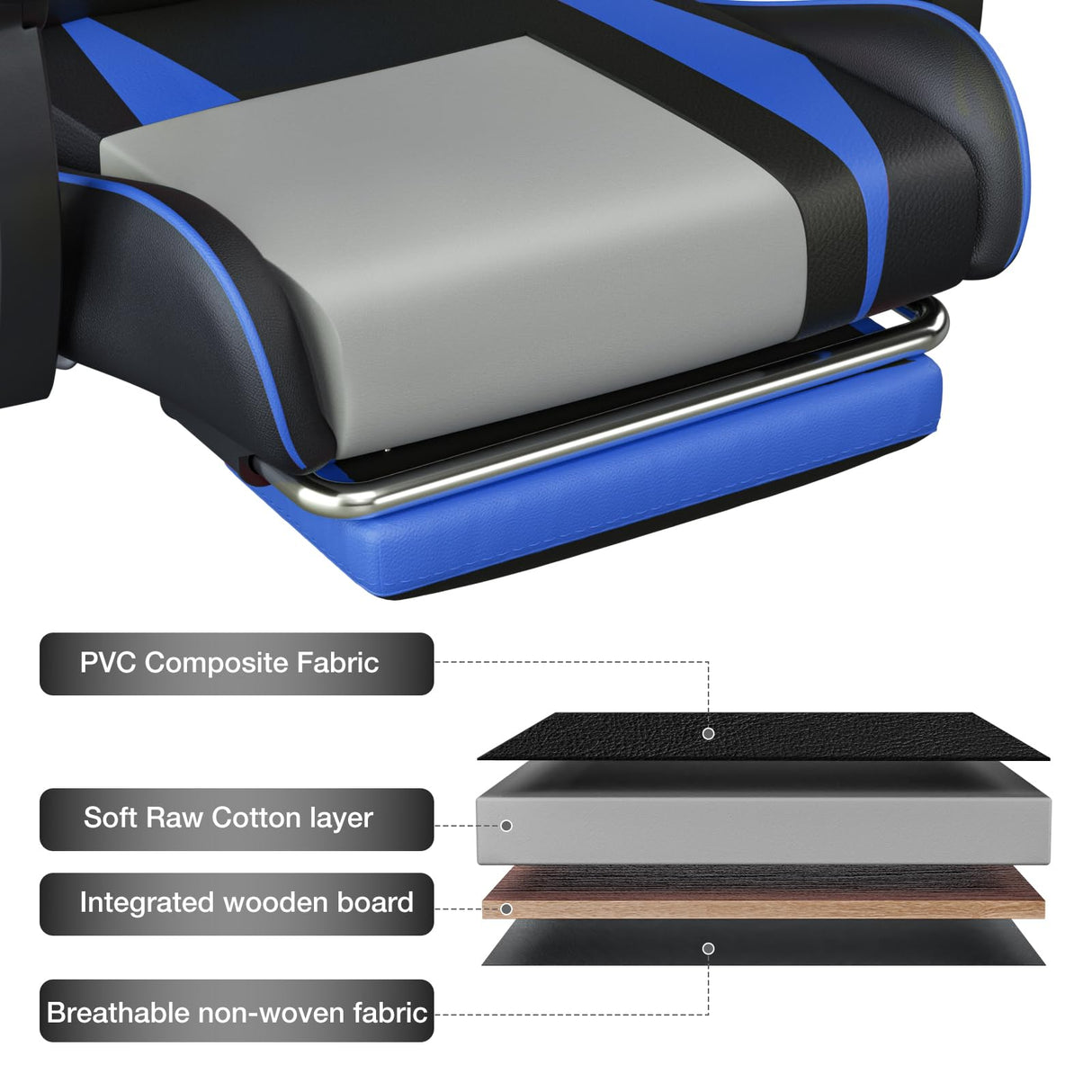 HOFFREE Massage Gaming Chair for Kids Computer Gamer Chair with Footrest and Lumbar Support Reclining PC Game Chair with Headrest for Gaming Room Blue and Black HOFFREE