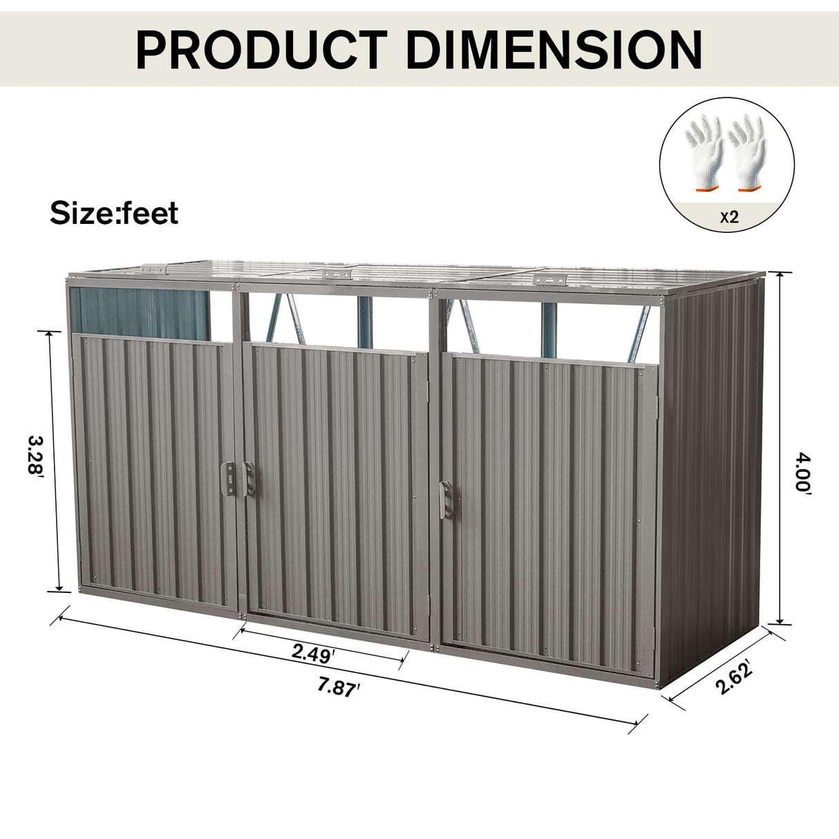 Outdoor Trash Can Storage, Storage Shed for 3 Trash cans and Tools,Waterproof Garbage Bin shed,Metal Trash Can Storage Shed Outdoor for Garden Yard(Light Grey-3 Doors) IMagacFun