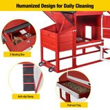 Aivituvin Chicken Coop Expandable Mobile Chicken House for Outdoor with Wheels, Nesting Box, Leakproof Pull-on Tray and UV-Resistant Roof Panel (Red) Aivituvin
