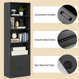 IFANNY 74" Tall Bookcase, Freestanding Bookshelf w/ 4 Open Shelves & 2 Drawers, Modern Display Shelf with Anti-Toppling Device, Wooden Book Shelf for Bedroom, Study, Living Room, Office (Black, 74''H) IFANNY