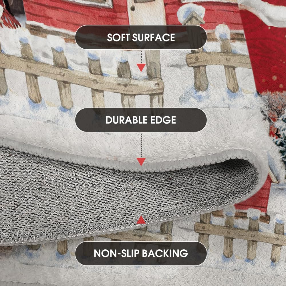 Artoid Mode Red Snowman House Pine Tree Christmas Area Rug, Xmas Winter Home Decor Low-Profile Washable Area Rugs for Entryway Bedroom Living Room Laundry Room Indoor 5x7 Feet Artoid Mode