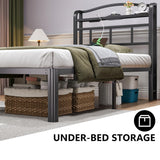 HAVONIZD Twin Size Bed Frame - Storage Headboard with Charging Station & Galaxy Aurora Projector, 14 Inch Sturdy Metal Platform Bed Frame No Box Spring Needed, Easy Assembly, No Noise, Black HAVONIZD