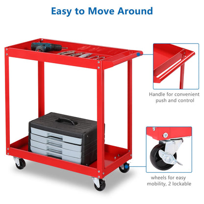 TUFFIOM 2 Tier Rolling Tool Cart, 220 LBS Capacity Industrial Service Cart w/Wheels, 2 Shelf Steel Utility Cart, Tool Storage Organizer for Mechanic, Garage, Workshop, Warehouse & Repair Shop - WoodArtSupply