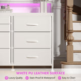 WODRAWER White Dresser for Bedroom with 10 Drawers, 55" W Long Dressers & Chests of Drawers with LED Lights & Power Outlets & Shelves, Fabric Dresser for Closet, Entryway WODRAWER