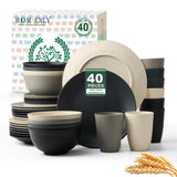 Homienly Kitchen Wheat Straw Dinnerware Set 40 PCS - Dinner Plates, Cereal Bowls, Wheat Straw Cups Set, Microwave and Dishwasher Safe Dishes Set, Unbreakable Dish Set for Party, Outdoor(Grey Stone) Homienly