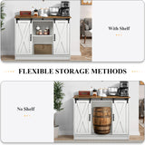 4 EVER WINNER Coffee Bar Cabinet with Sliding Barn Doors, 42” Farmhouse Coffee Station with Adjustable Shelves, Buffet Cabinet with Storage for Dining Room, White 4 EVER WINNER