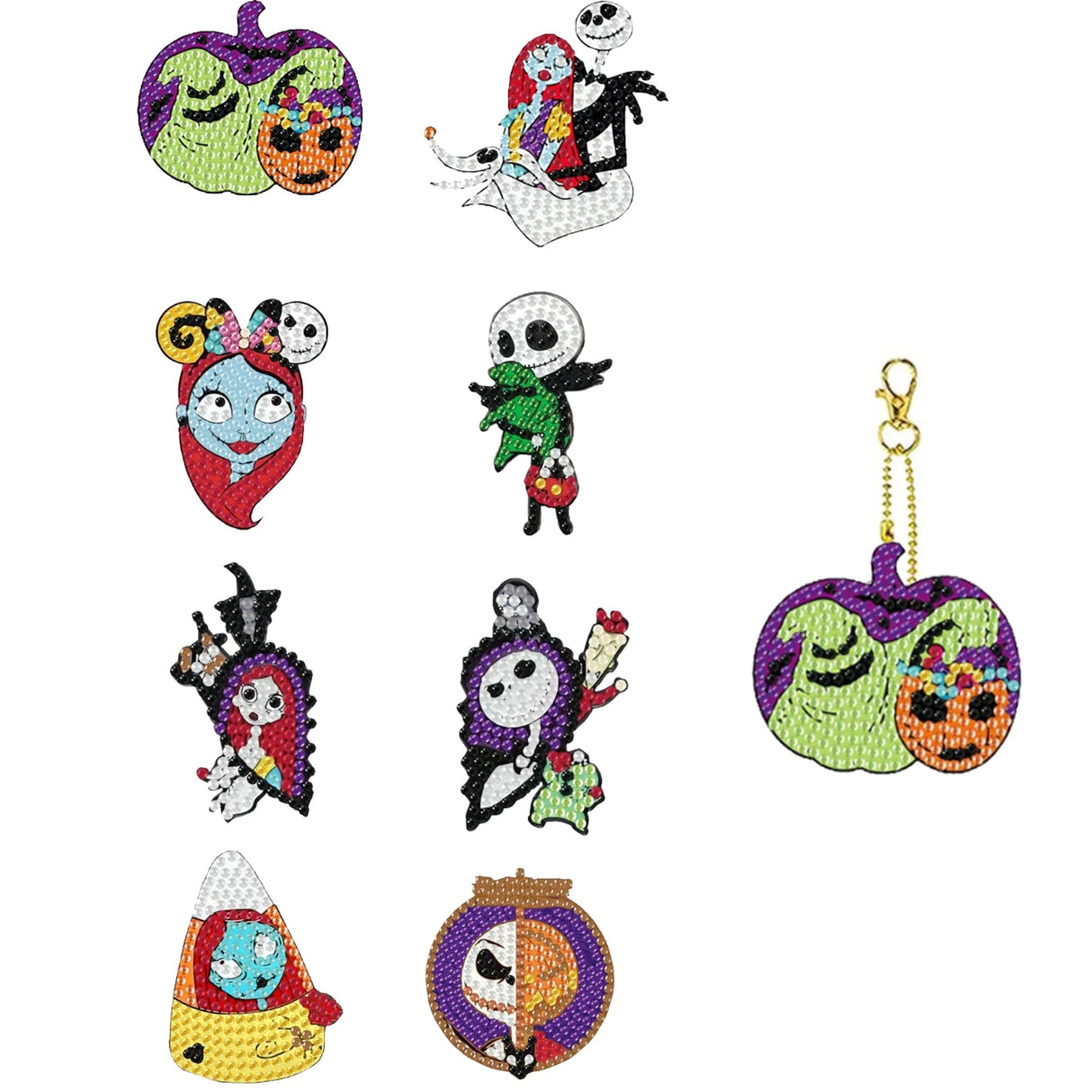 8Pcs Halloween Diamond Art Kits Keychains, DIY 5D Full Drill Special Shape Rhinestone Painting Kit for Beginners Adults, Horror Diamond Dots Art Key Chain Gems Art Craft Amshem