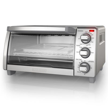 BLACK+DECKER 4-Slice Toaster Oven, TO1745SSG-1A, Even Toast, 4 Cooking Functions Bake, Broil, Toast and Keep Warm, Removable Crumb Tray, Timer BLACK+DECKER