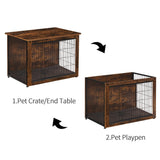 DWANTON Dog Crate Furniture with Cushion, Wooden Dog Crate Table, Double Doors Dog Furniture, Indoor Dog Kennel, Dog House, Dog Cage Large, 38.5" L, Rustic Brown Dwanton