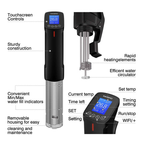 Inkbird WIFI Sous Vide Machine ISV-100W, 1000 Watts Sous-Vide Cooker Immersion Circulator with 14 Preset Recipes on APP & Calibration Function, Thermal Immersion, Fast-Heating with Timer |Best Gift Inkbird