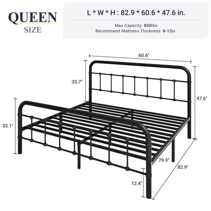 Allewie Queen Size Metal Platform Bed Frame with Victorian Style Wrought Iron-Art Headboard/Footboard, No Box Spring Required, Black - WoodArtSupply