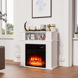 BOSSIN 28" Electric Fireplace with Mantel, 18 inch Electric Fireplace Insert with Remote Control, 5 Adjustable Brightness, Freestanding Mantel Fireplace with Storage Shelf for Living Room,White BOSSIN