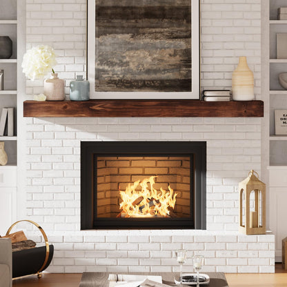 Fireplace Mantel, 72 in Handcrafted Solid Mantel Shelf with Invisible Heavy Duty Metal Bracket, Floating Mantel Shelf, Dark Brwon