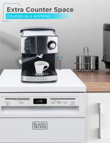 BLACK+DECKER 18” Portable Dishwasher, Compact Dish Washer with 8-Place Setting Capacity, Stainless Steel Tub, 6 Wash Programs, Worktop Space, Mobile Dishwasher with Casters, Faucet Connect, White BLACK+DECKER