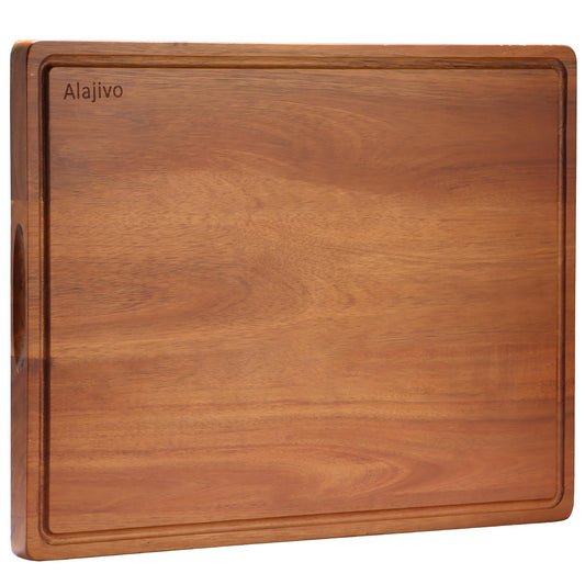 Wood Cutting Boards for Kitchen, Reversible Wooden Chopping Board With Juice Grooves and Handles,Ideal for Chopping Meat, Vegetables, Fruits, Bread, Cheese, 17x12"