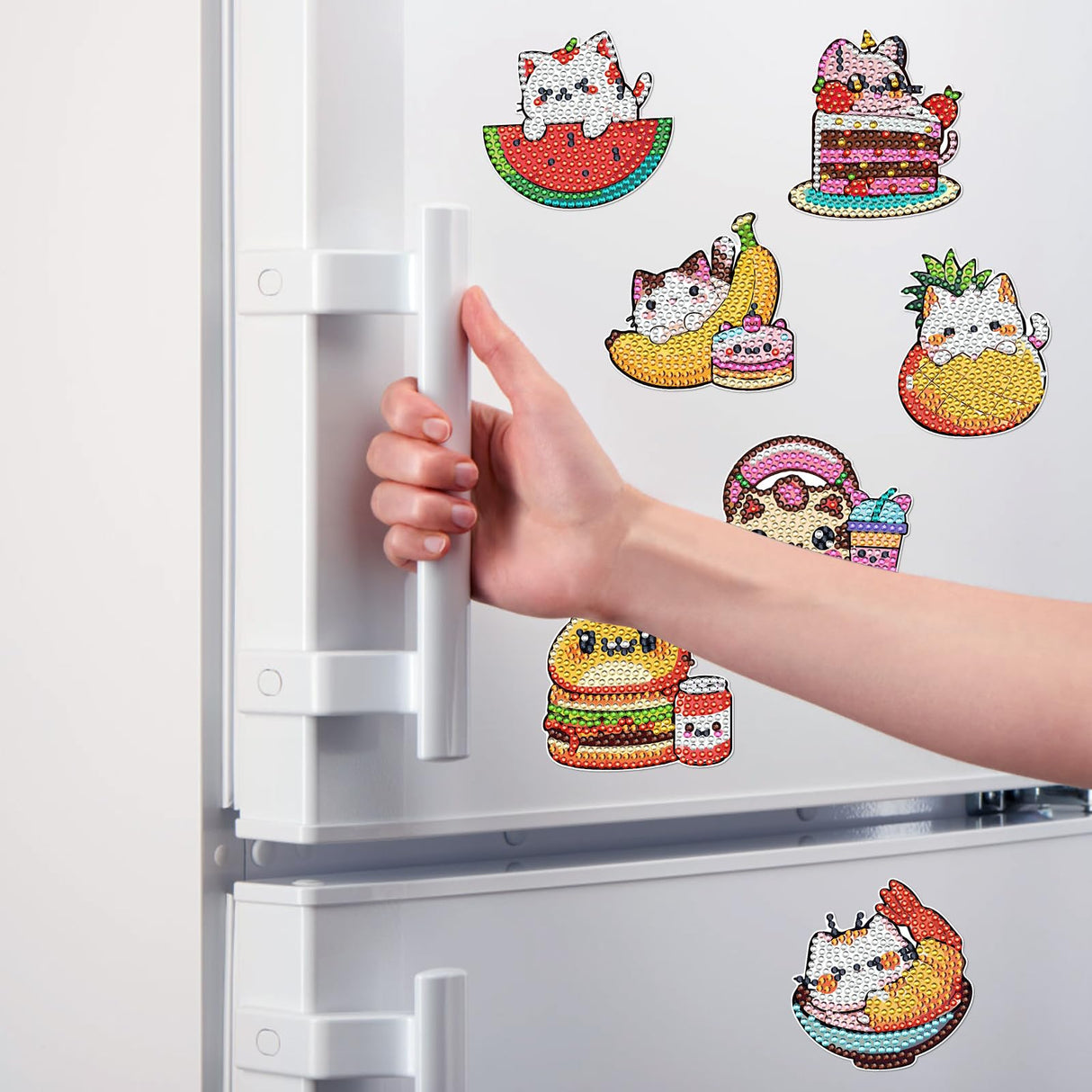 INCOK Cat Diamond Art Magnets Refrigerator - 12 PCS DIY Diamond Painting Kits Pineapple Hamburger Avocado Fridge Magnets Home Decors Art Crafts Birthday Gift for Adults Beginners Cat Lover INCOK