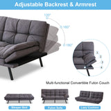 Opoiar Futon Sofa Bed,Modern Convertible Sleeper Sofa,Memory Foam Futon Sofa,71"x 33"x32"Compact Sofa,Loveseat Futon Bed,Breathable Linen Adjustable Sleeper Lounge Couch with Metal Legs,Dark Grey Opoiar