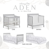 Dream On Me Aden 4-in-1 Convertible Mini Crib In Grey, Greenguard Gold Certified, Non-Toxic Finish, New Zealand Pinewood, With 3 Mattress Height Settings Dream On Me