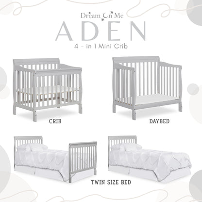 Dream On Me Aden 4-in-1 Convertible Mini Crib In Grey, Greenguard Gold Certified, Non-Toxic Finish, New Zealand Pinewood, With 3 Mattress Height Settings - WoodArtSupply