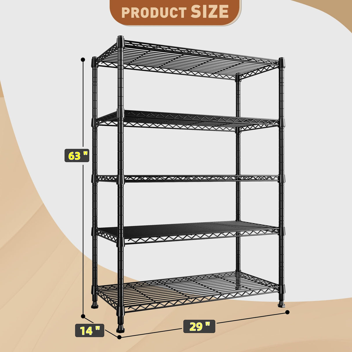 REIBII 5-Tier Wire Shelving Rack Storage Shelves Metal Shelves,1020 LBS Adjustable Heavy Duty Metal Shelving Units and Storage for Garage Pantry Bathroom 29" W X 14" D X 63" H REIBII